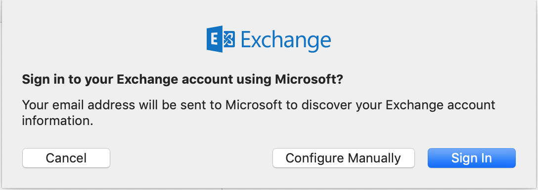 Select the Sign In button when you see the pop-up asking if you would like to Sign in to Exchange using Microsoft
