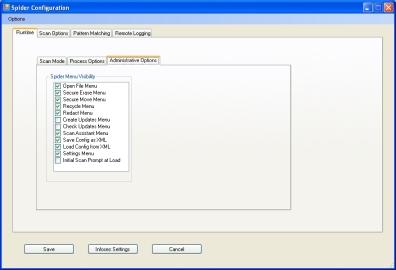 CUSpider screenshot of the Runtime tab in the Spider Configuration dialog box, focused on the Administrative Options subtab