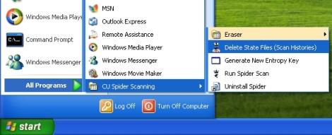 Screenshot showing how to reach the State File Eraser through the Start Menu