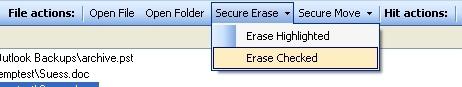 CUSpider screenshot highlighting the use of Erase Checked in Action Bar