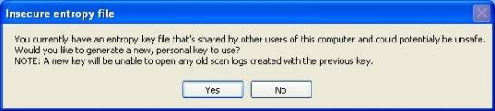 CUSpider Screenshot of Dialog Box Warning Of An Insecure Entropy File