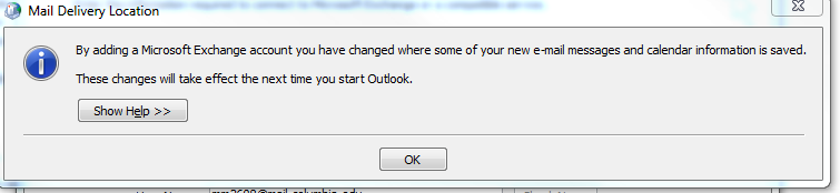 Click OK in Mail Delivery Location box