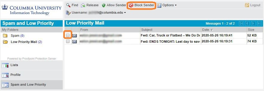 Block sender from Web Digest App