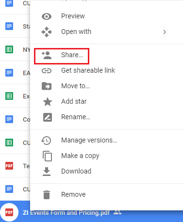 Share option is near the top of the menu