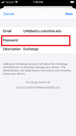 Account set up page with password field circled
