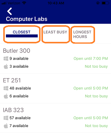 Rank labs that fit your needs by: Closest | Least Busy | Longest Hours