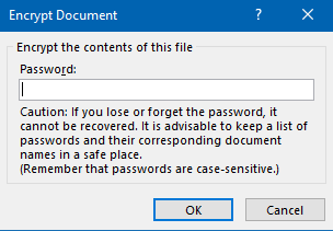 Encrypt Document window for Password selection