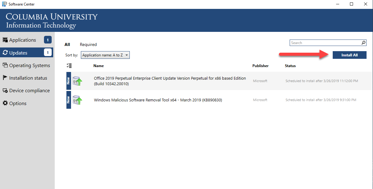 Updates section of CUIT Software Center