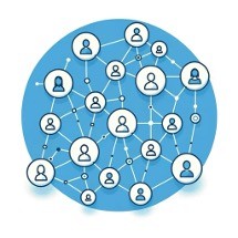 ClipArt image of networked avatar heads interconnected in a circle