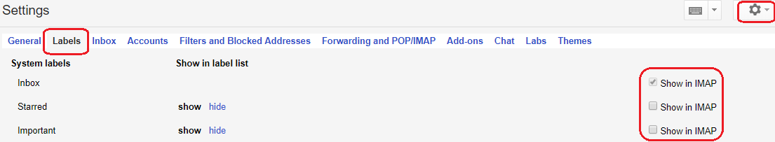 Settings section of Gmail web interface