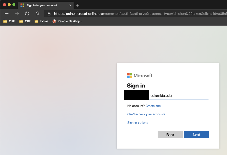 Screenshot of a Microsoft sign-in page opened in a browser window. 
