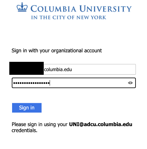 Screenshot of a Columbia University sign-in page. 