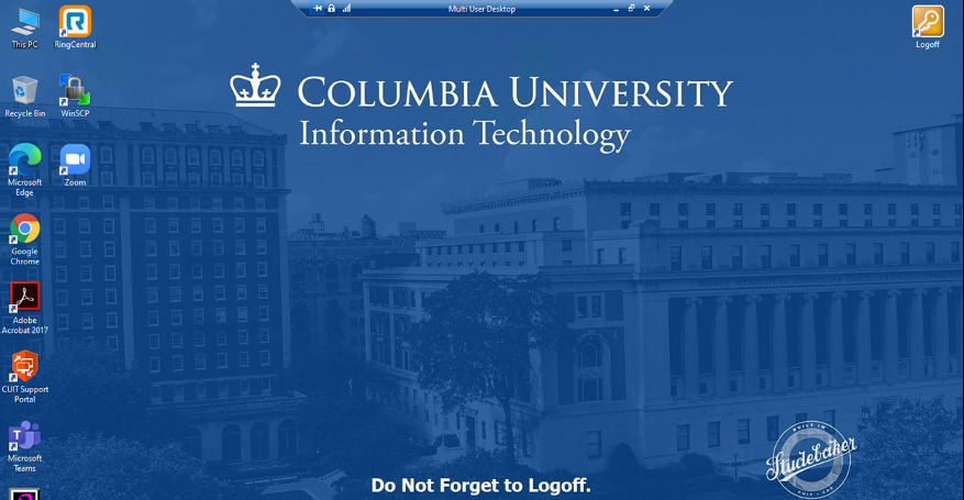Screenshot of a Columbia Remote Desktop. 