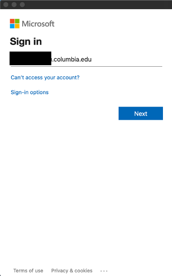 Screenshot of sign-in page for Microsoft. 