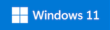Windows 11 logo: White text "Windows 11" next to a white windowpane on a blue backgound