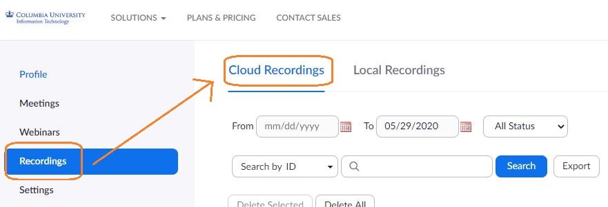 select Recordings, then select Cloud Recordings to see all your retained recordings