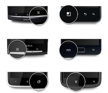 Image of menu button on various Android devices