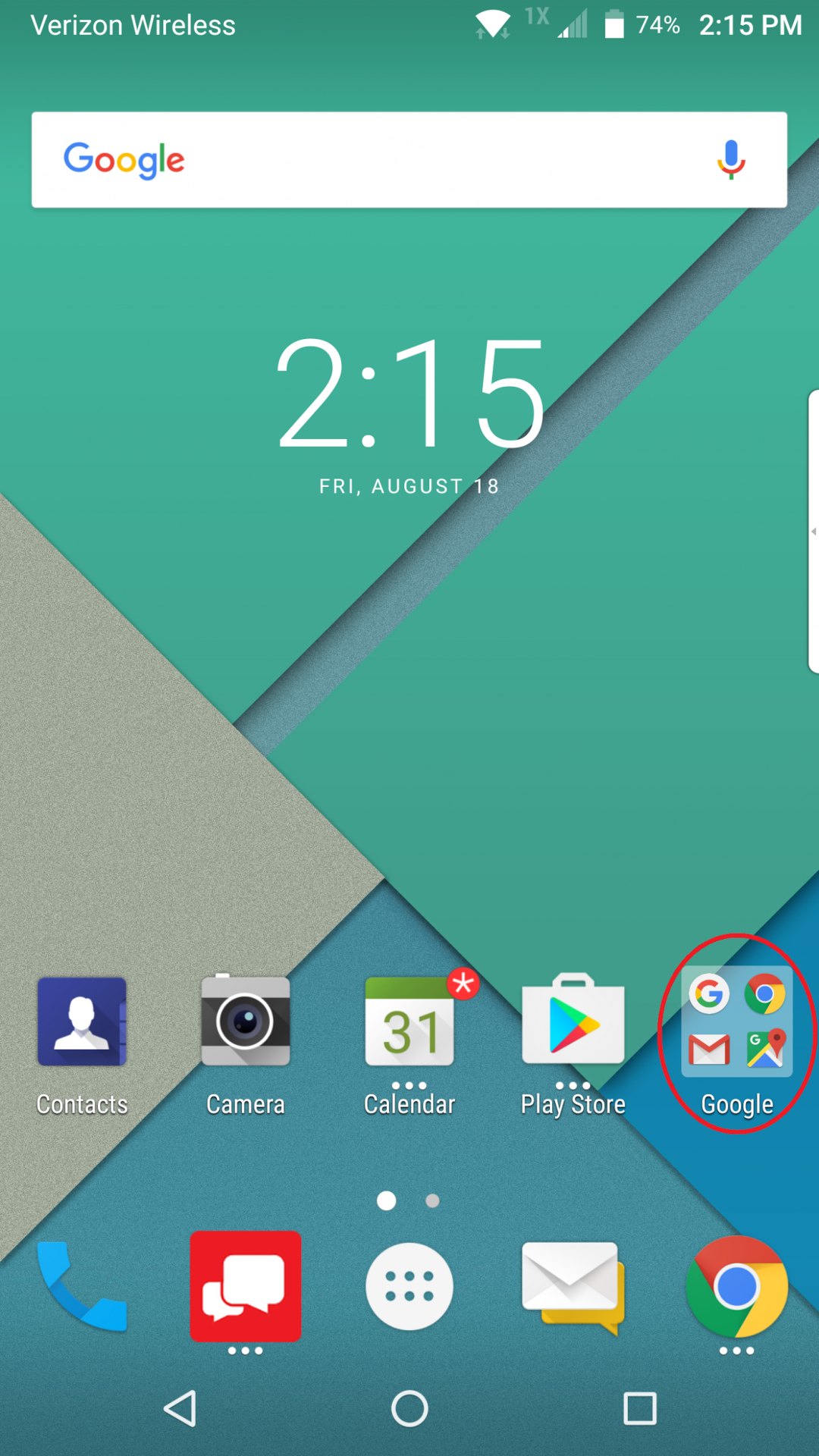 Blackberry homescreen with Google icon circled