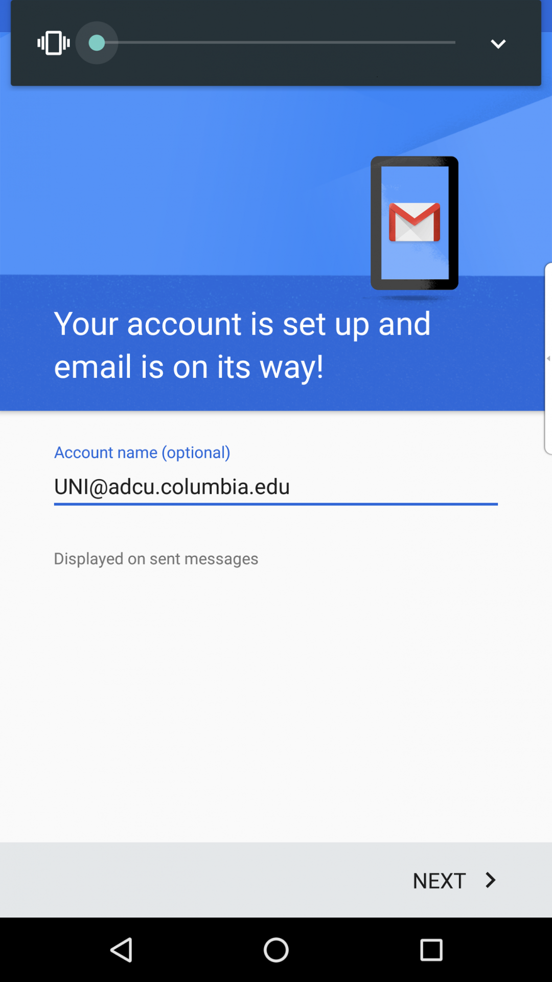 Your account is set up and email is on its way! screen