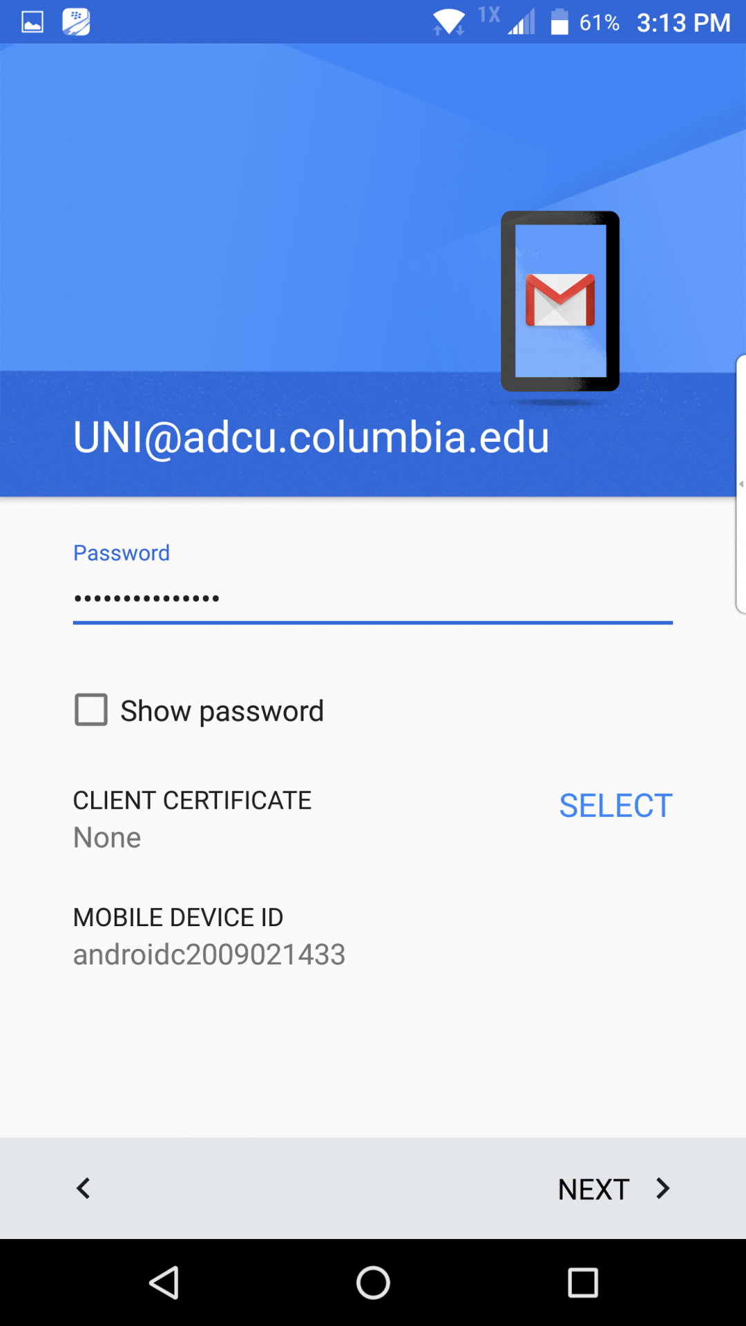 Password field completed