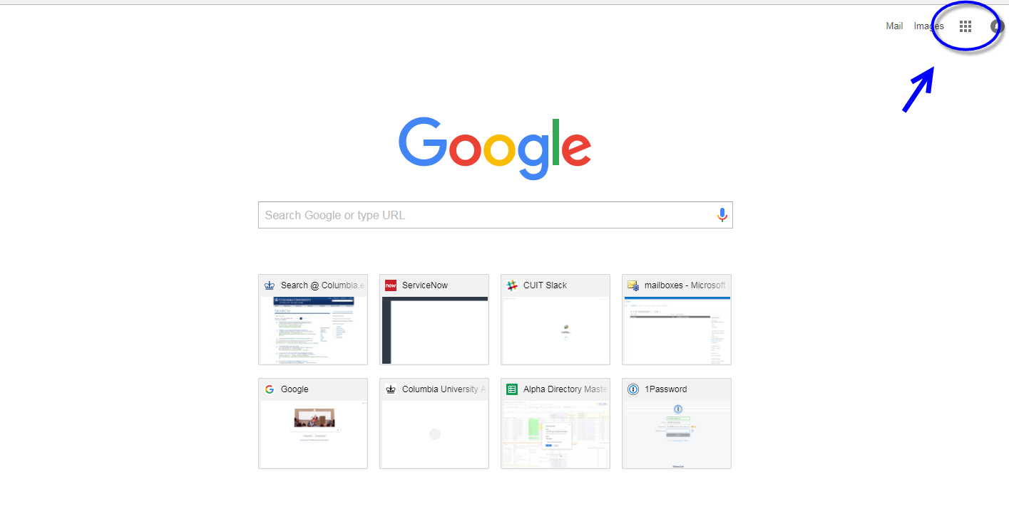 Google apps launcher in upper right corner
