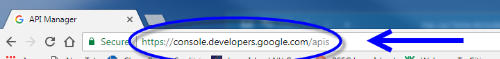 console.developers.google.com entered in address bar