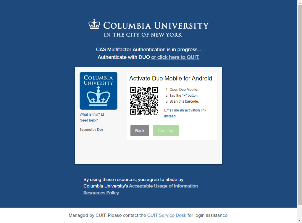 Duo enrollment, scan QR code. Duo enrollment, scan QR code.