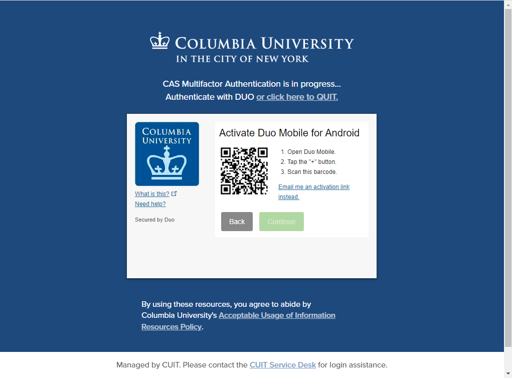 Duo enrollment, scan QR code.