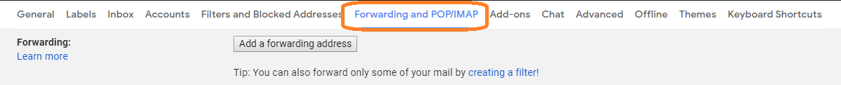 Forwarding and POP/IMAP tab in LionMail Settings
