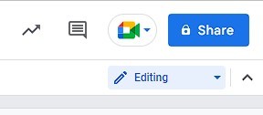 Share button is found in the upper-right corner of any Google Doc, Sheet or Slide
