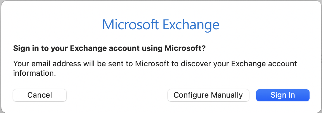 Select the Sign In button when you see the pop-up asking if you would like to Sign into Microsoft Exchange