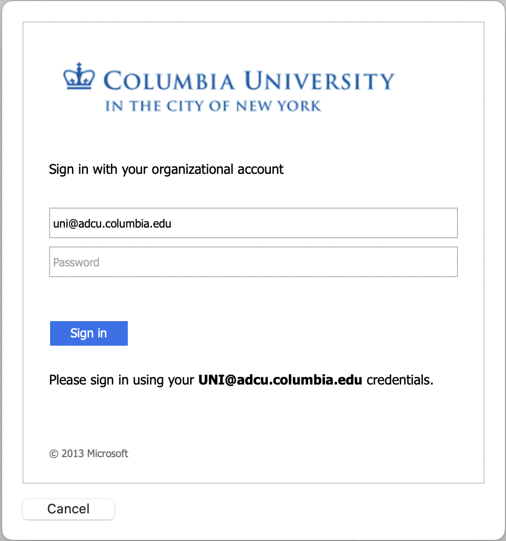 Enter your UNI password