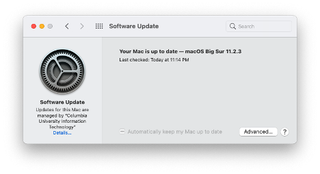 Software Update window reading "Your Mac is up to date..."
