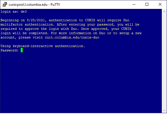PuTTY password entry PuTTY view with password prompt