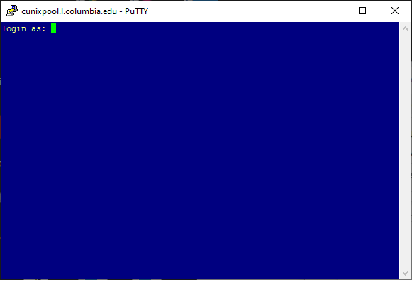 PuTTY login view. PuTTY login username.
