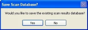 Screenshot of CUSpider dialog box asking whether the user would like the save the Scan Results database
