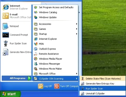Screenshot of CUSpider being opened via the Start Menu