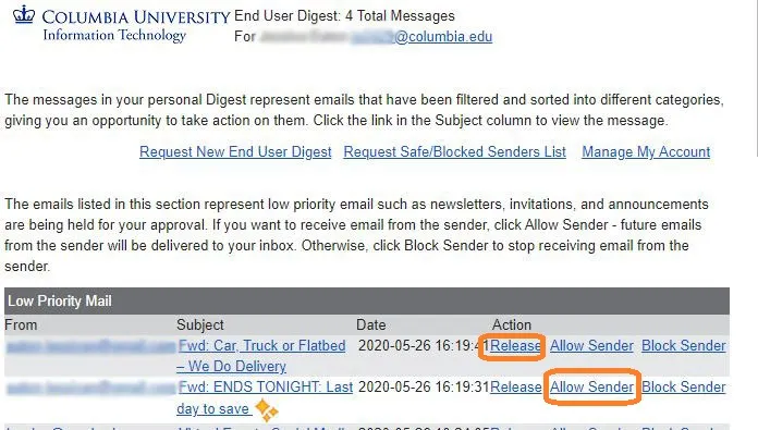 How to release an email from the Daily Email Digest