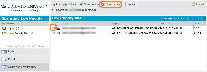 Block sender from Web Digest App