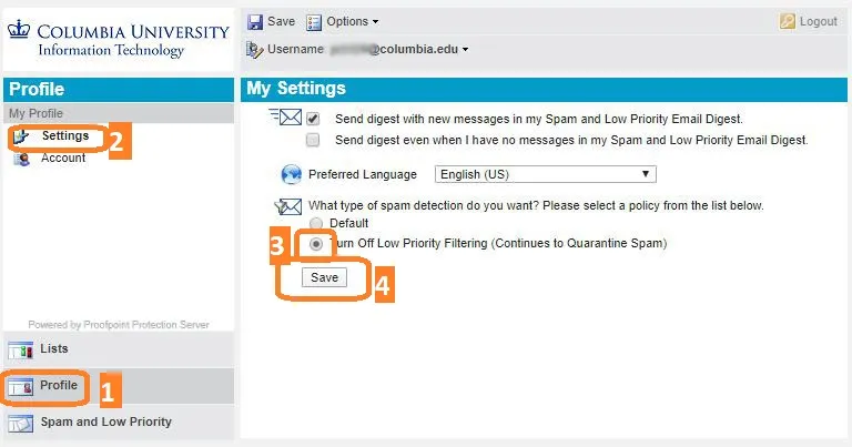 Use Settings in profile to turn off low priority filtering