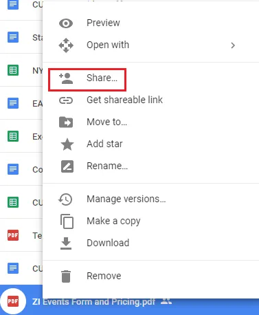 Share option is near the top of the menu