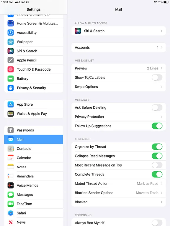 Select the 'Mail' option, located on the left side
