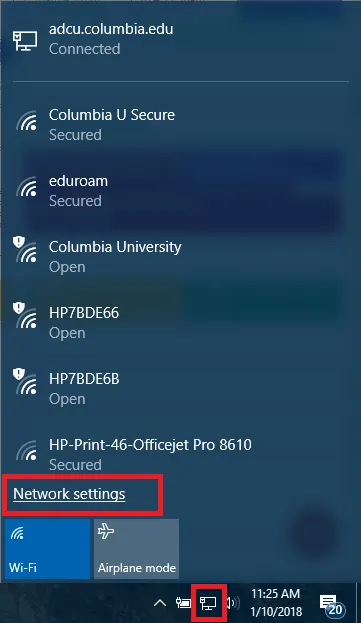 Network Settings link is at the bottom of the list of networks offered in the lower right hand corner of the menu bar