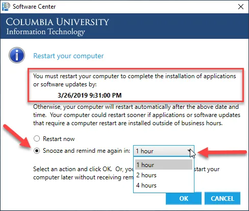 "Restart your computer" notification from CUIT Software Center