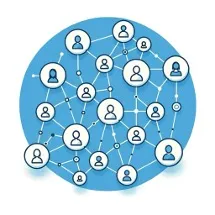 ClipArt image of networked avatar heads interconnected in a circle 