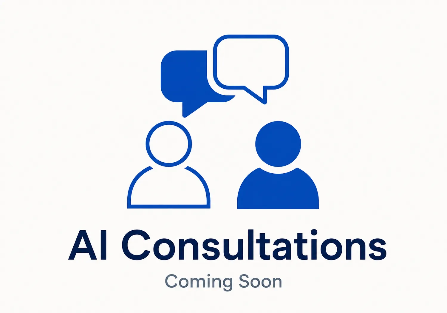 Two people icons with speech bubbles talking to eachother over the text "AI Consultations Coming Soon"