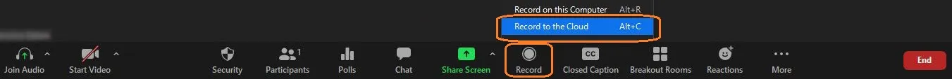 From the Zoom controls panel, select Record, then choose Record to the Cloud