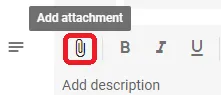 The paperclip icon is in the toolbar above the description field of a calendar invitation