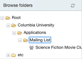 Use the "Browse folders" navigation bar to find the desired group.