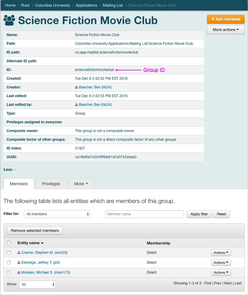 Group info contains group ID